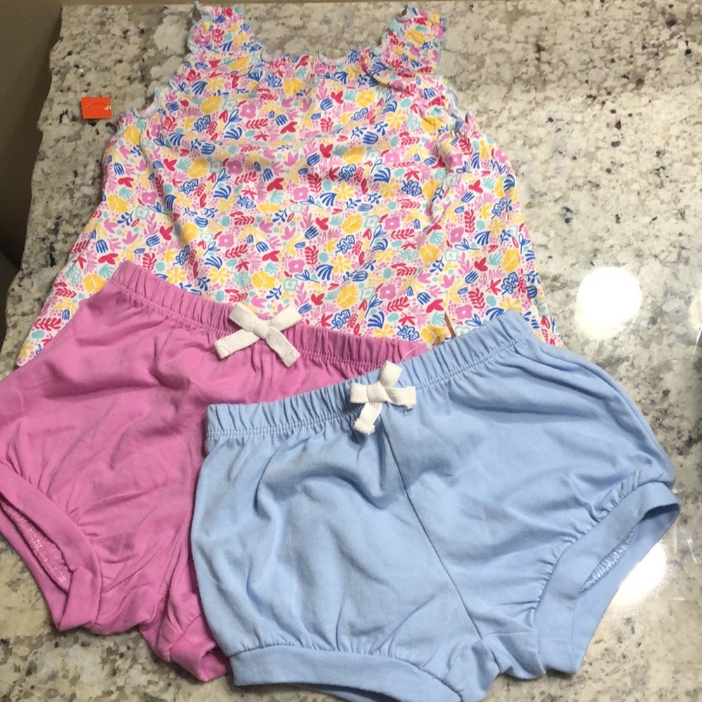 NWT - Flower Shirt & 2 Pairs of Shorts- Size 12-18months